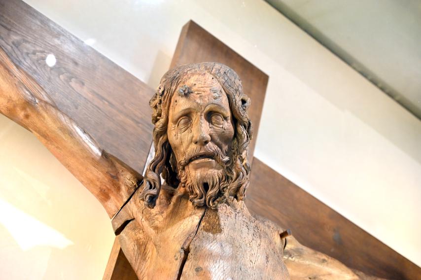 Christus am Kreuz, die Jungfrau und der heilige Johannes, Nivelles, Stiftskirche St. Gertrud, jetzt Paris, Musée du Louvre, Saal 169, Ende 15. Jhd., Bild 7/9