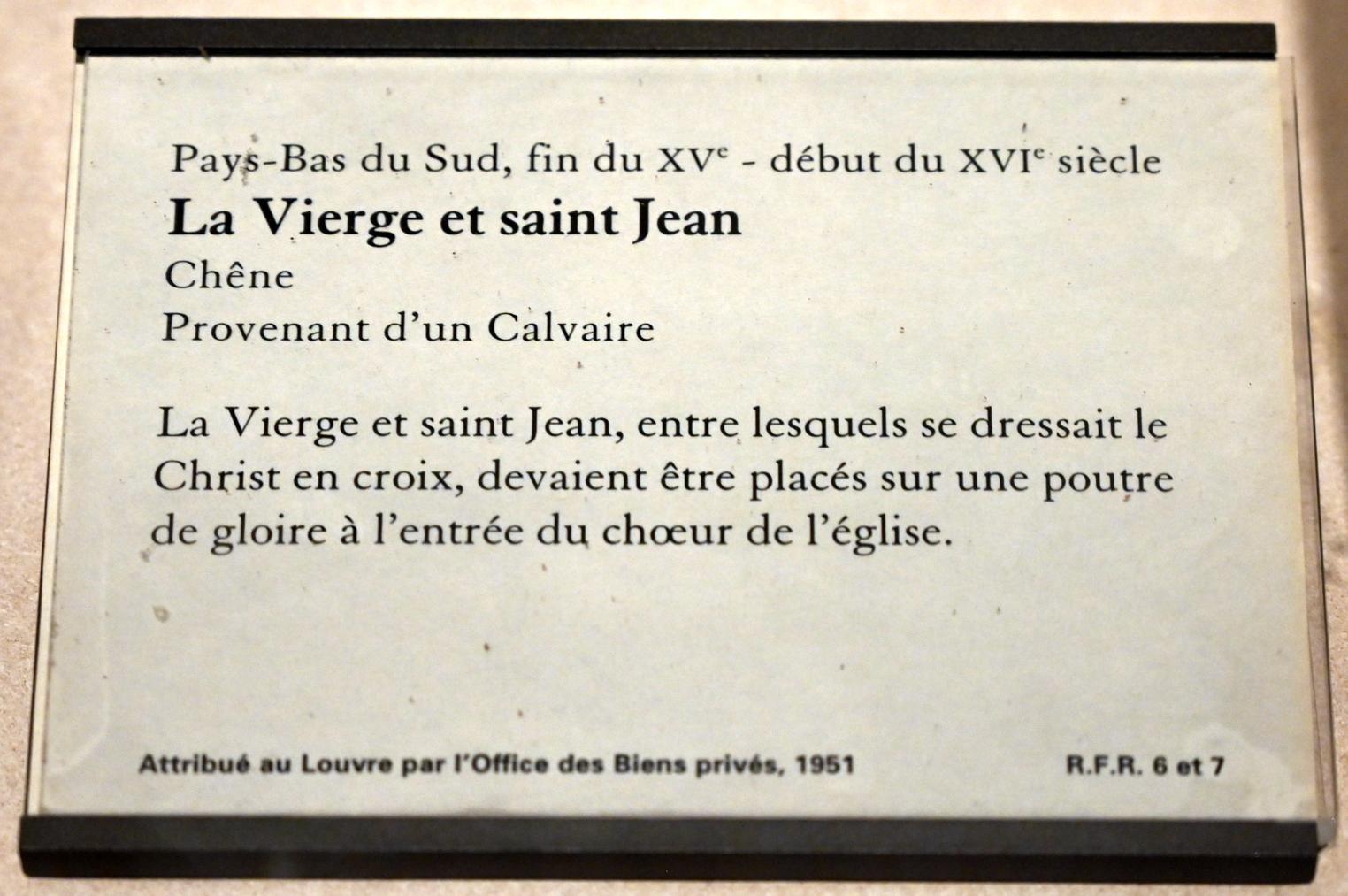 Schmerzhafte Muttergottes und Apostel Johannes aus einer Kreuzigung, Paris, Musée du Louvre, Saal 169, um 1480–1520, Bild 5/5