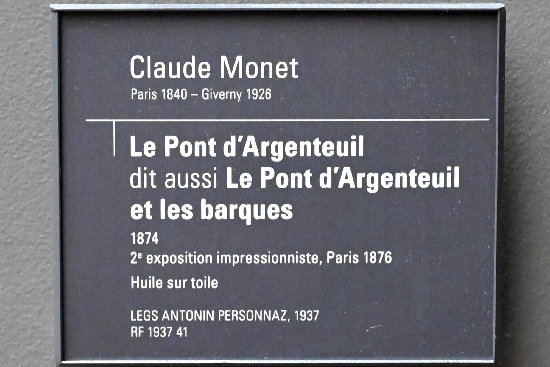 Claude Monet (1864–1925), Der Pont d'Argenteuil (Pont d'Argenteuil und die Boote), Paris, Musée d’Orsay, 1874, Bild 2/2