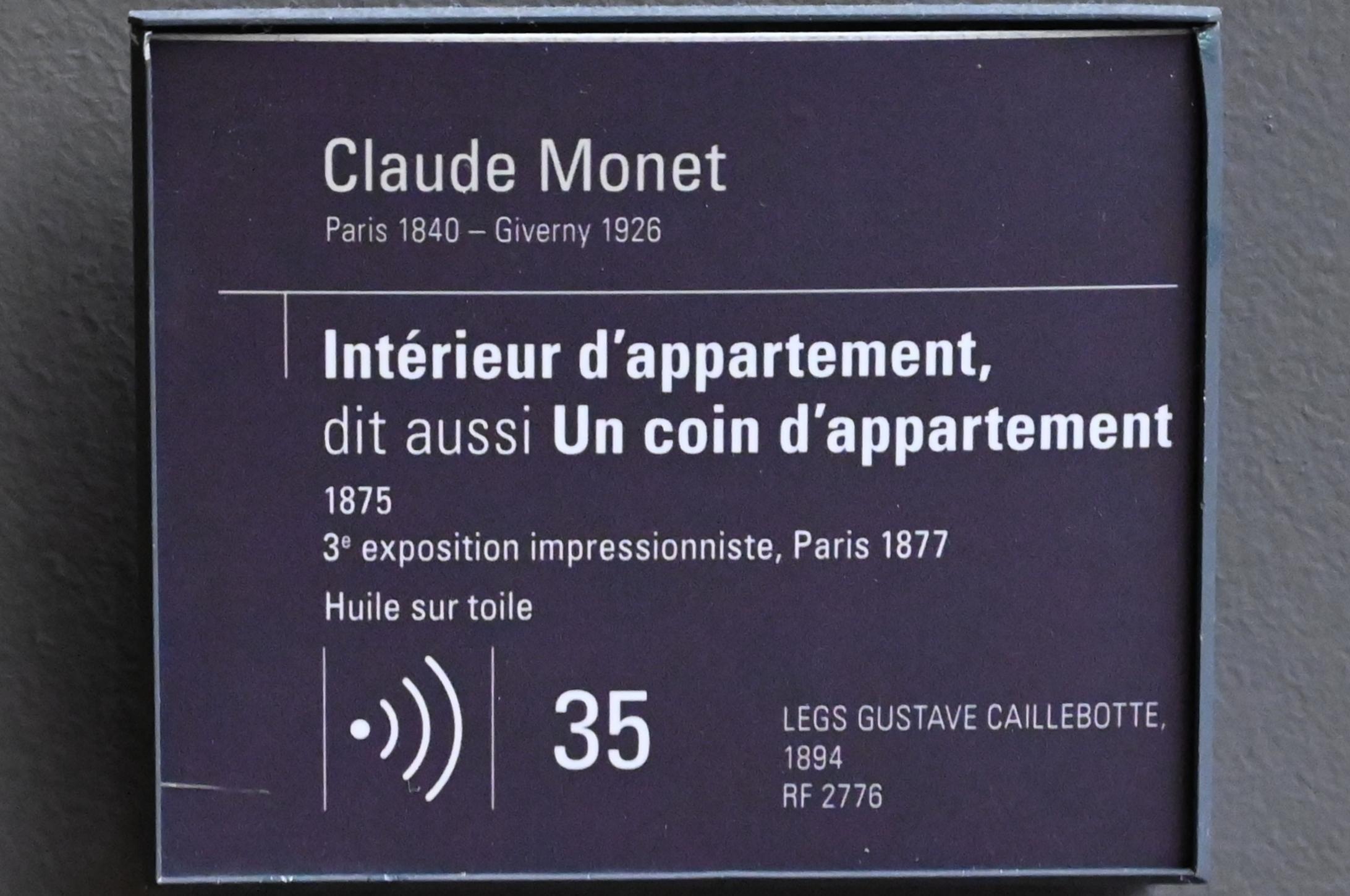 Gustave Caillebotte (1875–1893), Interieur einer Wohnung (Ecke einer Wohnung), Paris, Musée d’Orsay, 1875, Bild 2/2