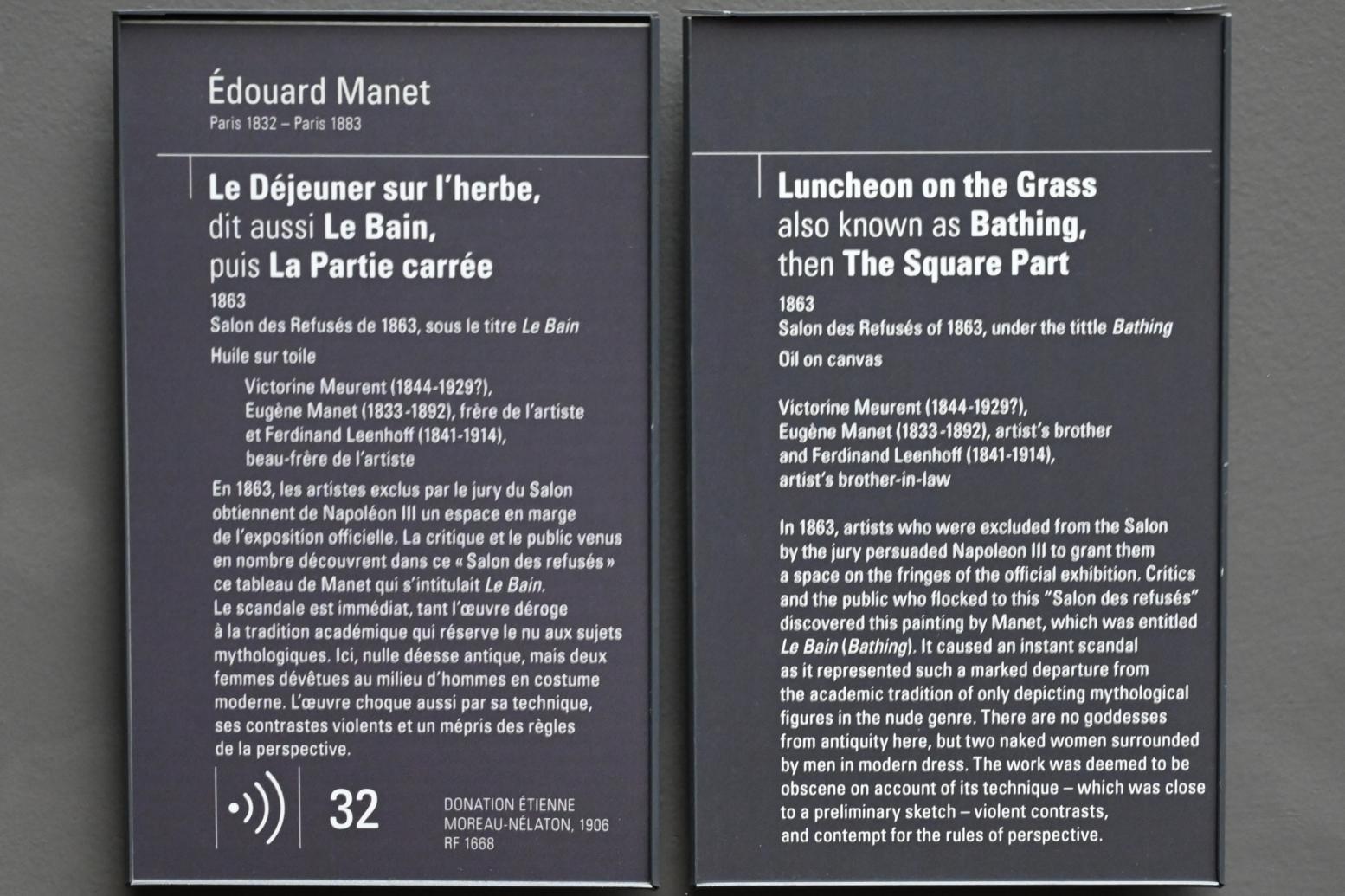 Édouard Manet (1855–1882), Das Mittagessen im Grünen (Das Bad, Das quadratische Spiel), Paris, Musée d’Orsay, 1863, Bild 3/3