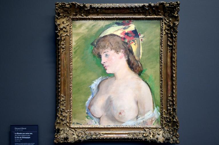 Édouard Manet (1855–1882), Die Blonde mit nackten Brüsten (Der Wein der Champagne), Paris, Musée d’Orsay, um 1872–1878