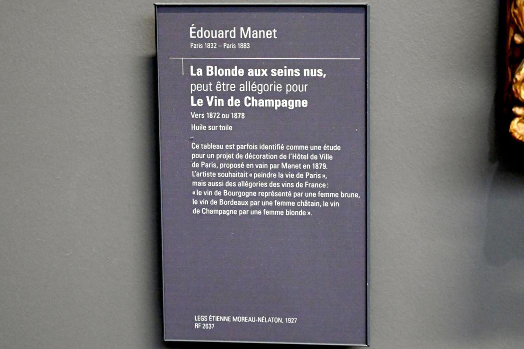 Édouard Manet (1855–1882), Die Blonde mit nackten Brüsten (Der Wein der Champagne), Paris, Musée d’Orsay, um 1872–1878, Bild 2/2