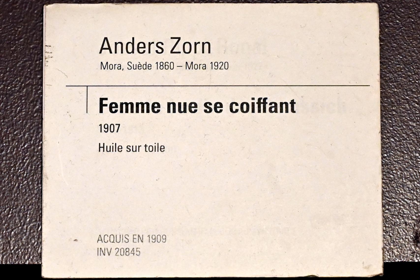 Anders Zorn (1900–1907), Frauenakt beim Frisieren, Paris, Musée d’Orsay, 1907, Bild 2/2