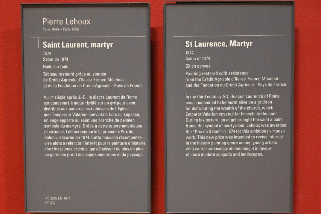 Pierre-Adrien-Pascal Lehoux (1874), Heiliger Laurentius, Märtyrer, Paris, Musée d’Orsay, 1874, Bild 2/2