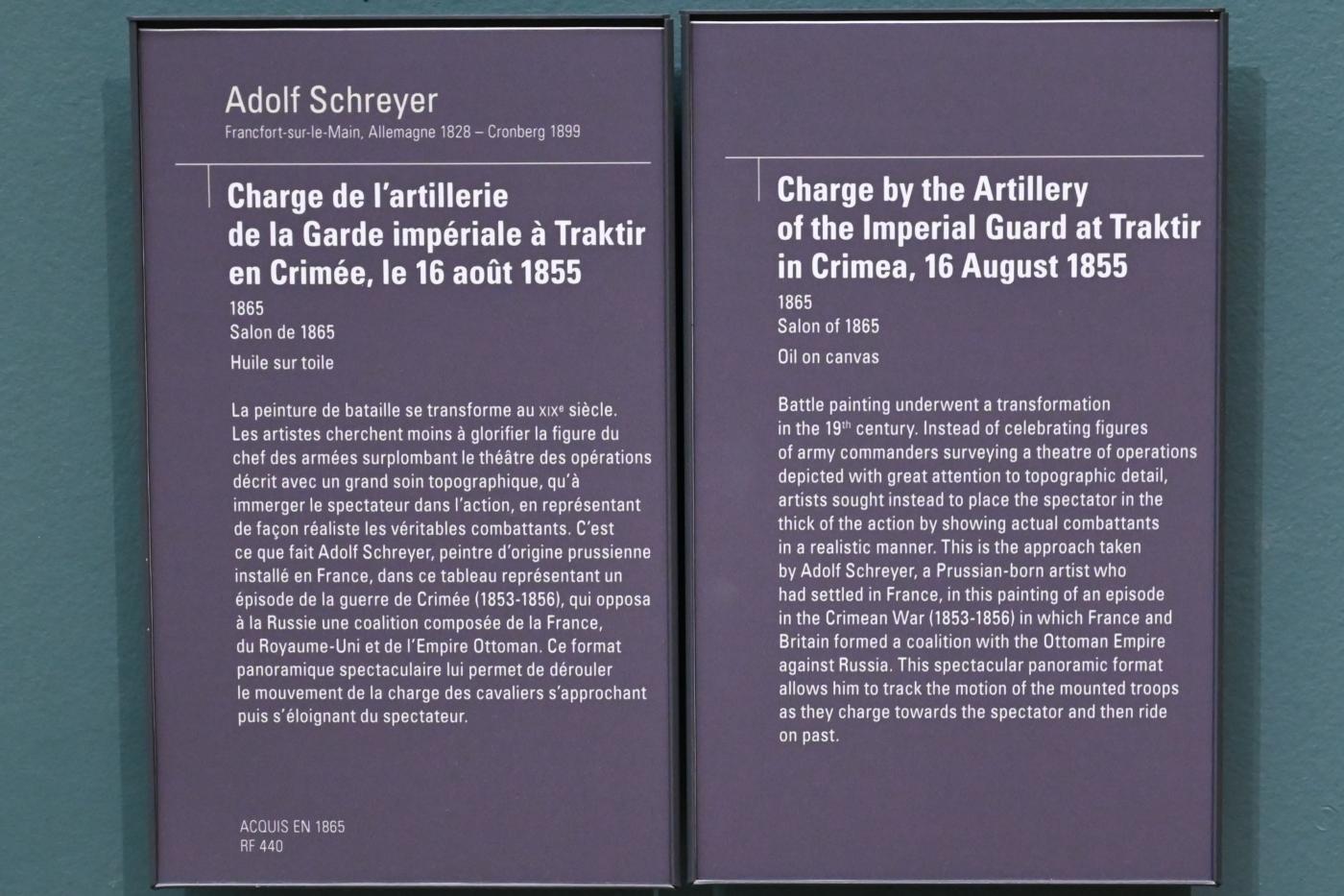 Adolf Schreyer (1865), Angriff der Artillerie der kaiserlichen Garde bei Traktir auf der Krim, Paris, Musée d’Orsay, 1865, Bild 2/2