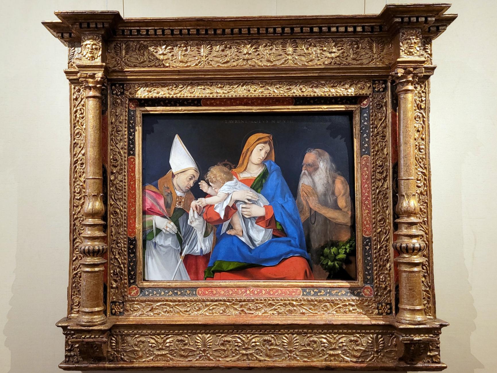 Lorenzo Lotto (1503–1549), Die Jungfrau und das Kind mit den Heiligen Flavianus und Onophrios, Rom, Villa Borghese, Galleria Borghese, 1508, Bild 1/2
