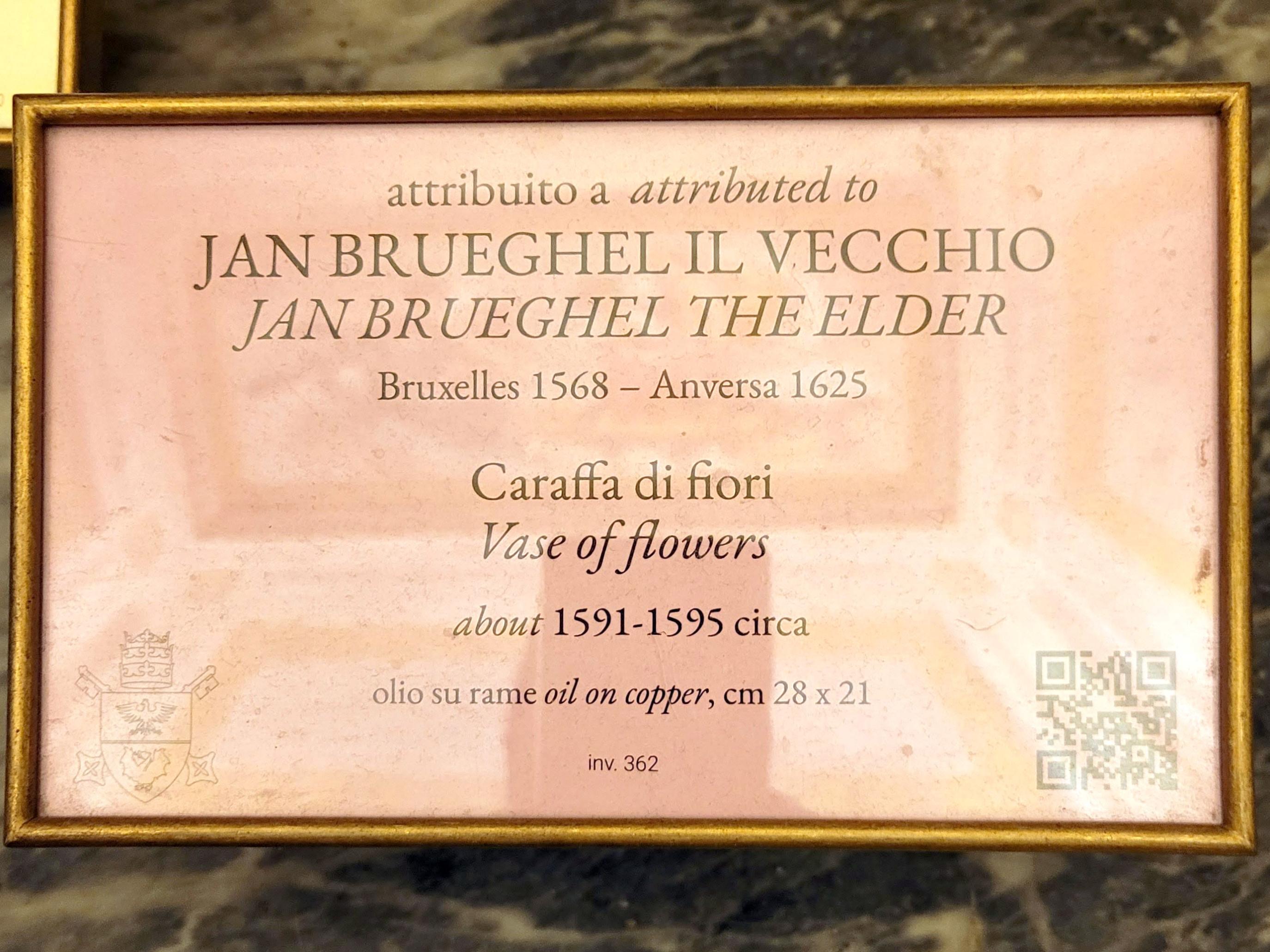 Jan Brueghel der Ältere (Samtbrueghel, Blumenbrueghel) (1593–1621), Vase mit Blumen, Rom, Villa Borghese, Galleria Borghese, um 1591–1595, Bild 2/2