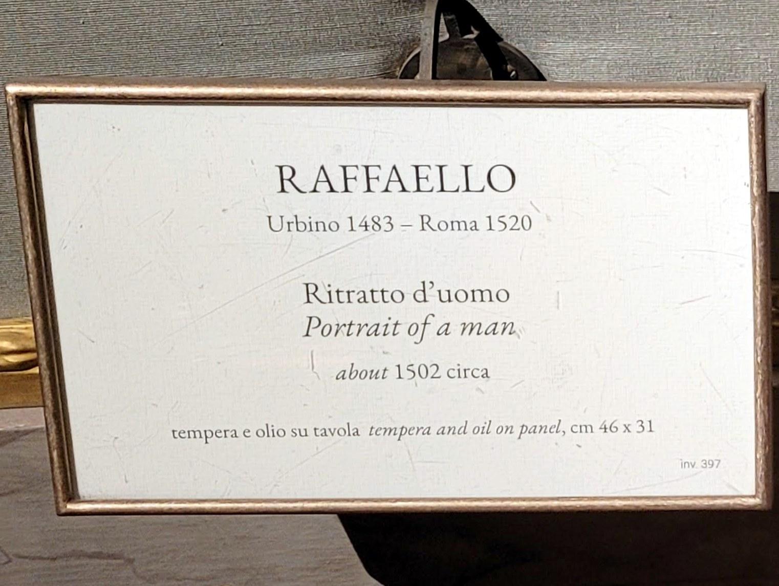 Raffael (Raffaello Sanzio da Urbino, Raffaello Santi) (1501–1519), Porträt eines Mannes, Rom, Villa Borghese, Galleria Borghese, um 1502, Bild 2/2