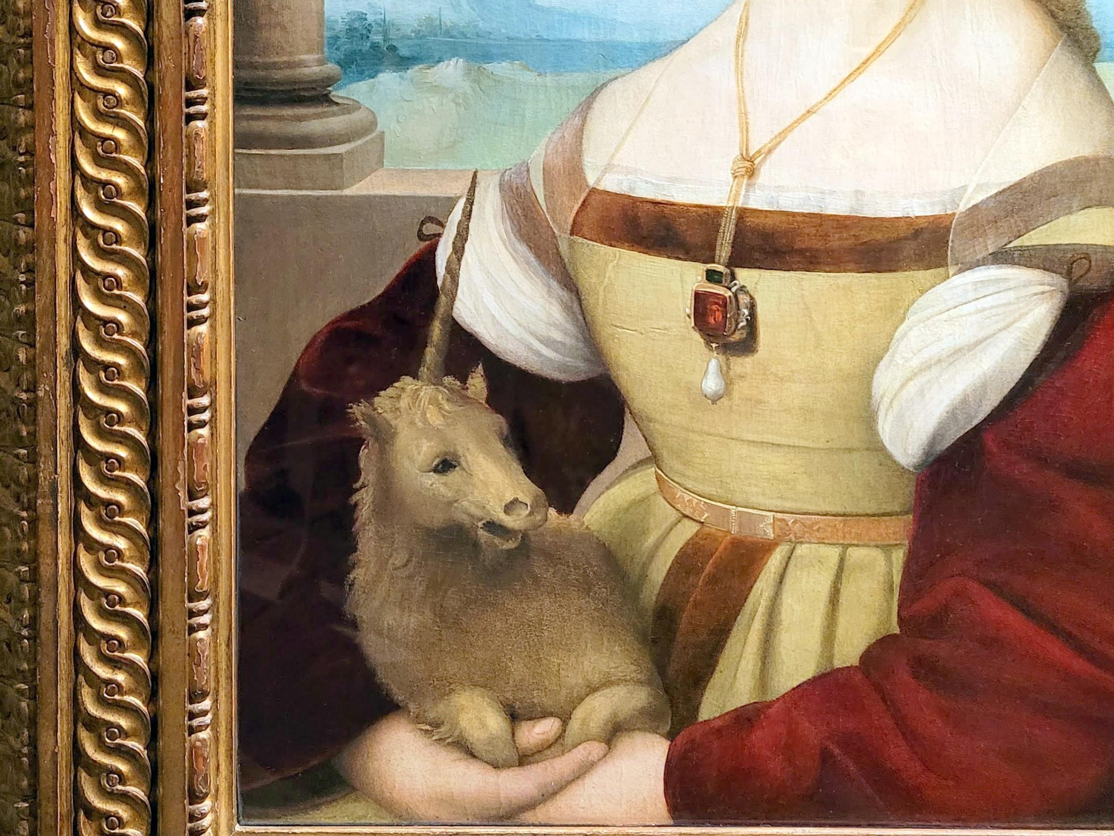 Raffael (Raffaello Sanzio da Urbino, Raffaello Santi) (1501–1519), Dame mit Einhorn, Rom, Villa Borghese, Galleria Borghese, um 1506, Bild 3/4