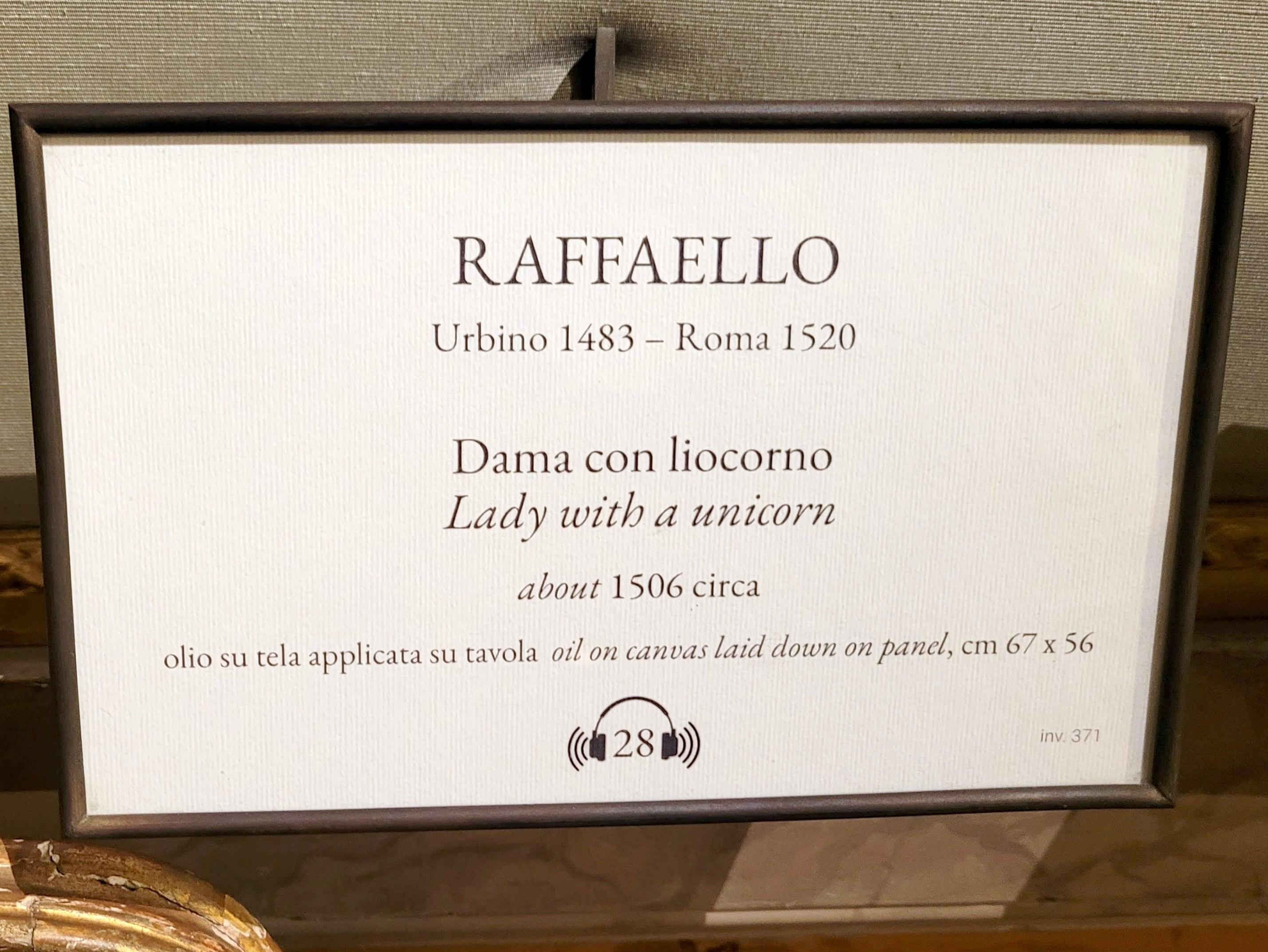 Raffael (Raffaello Sanzio da Urbino, Raffaello Santi) (1501–1519), Dame mit Einhorn, Rom, Villa Borghese, Galleria Borghese, um 1506, Bild 4/4